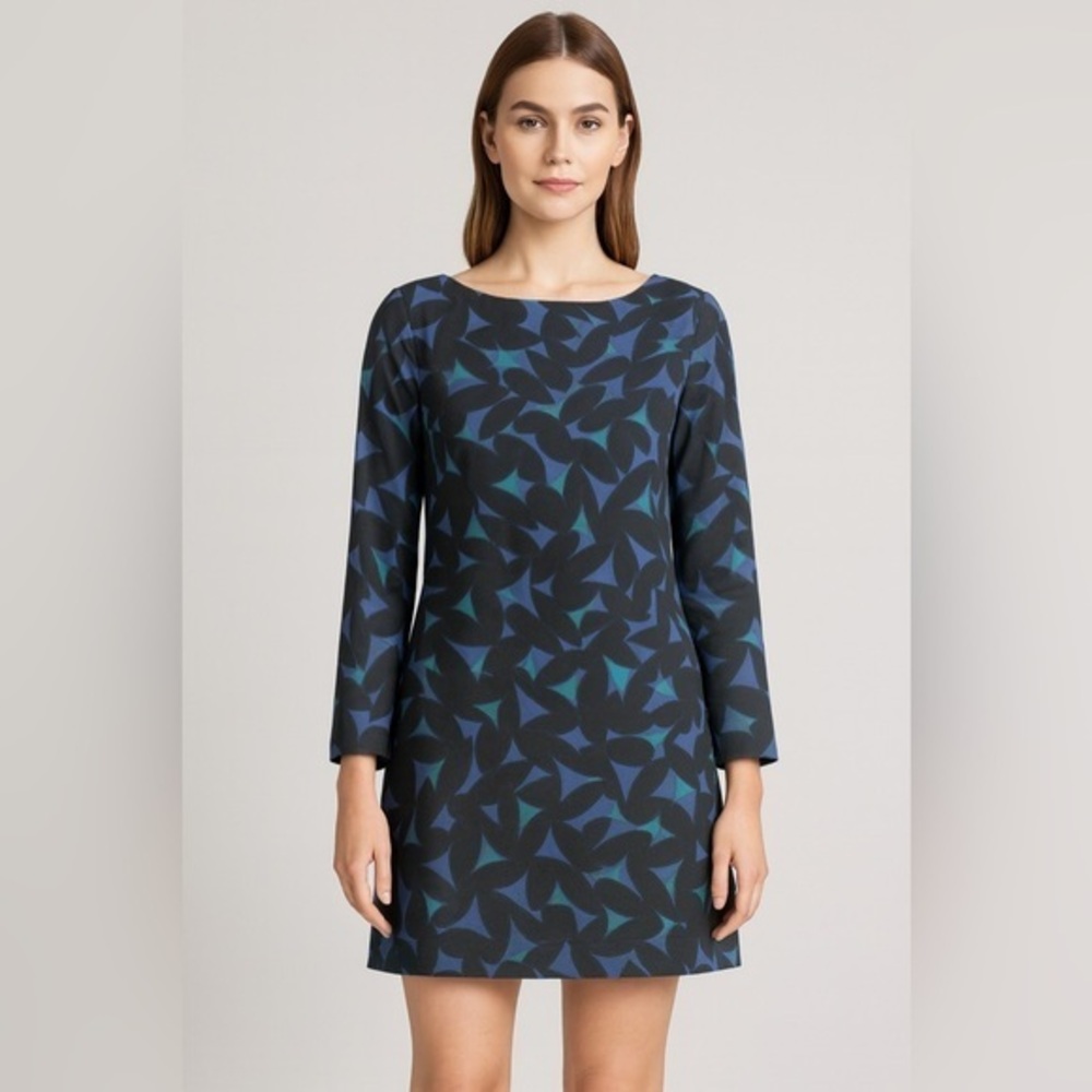 J Crew Factory Women's Navy Black Keyhole Button closure Shift Dress NWT 8 #1355